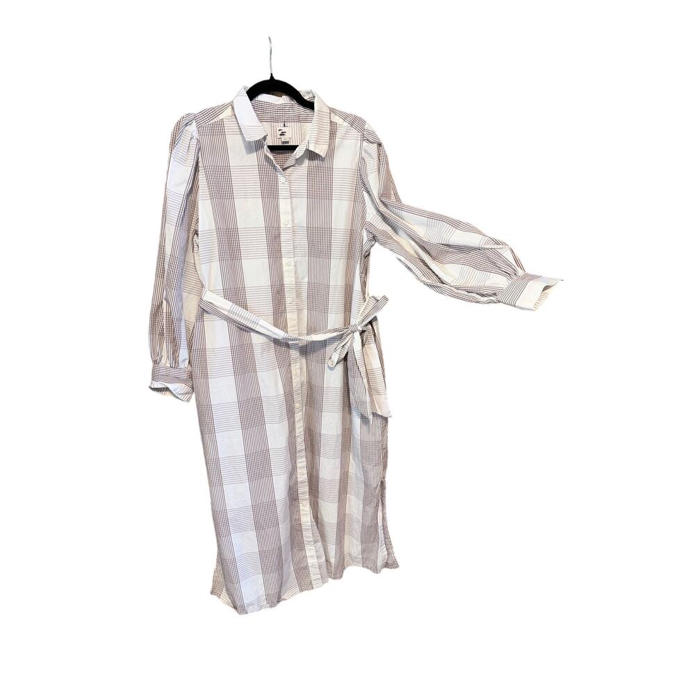 A new day 100% cotton long sleeve button front belted dress XL modest neutral